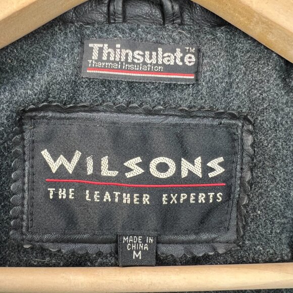 VTG Wilsons Leather Mens Field Jacket 90s Cargo Parka Black Thinsulate Med Biker - Picture 5 of 16